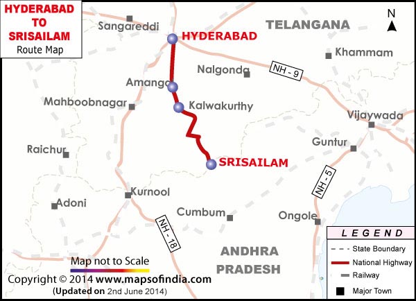 Hyderabad to Srisailam Route Map