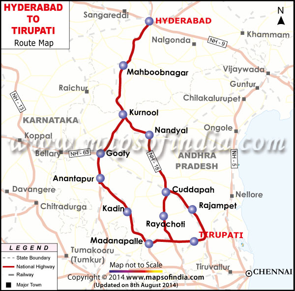 Hyderabad to Tirupati Route Map