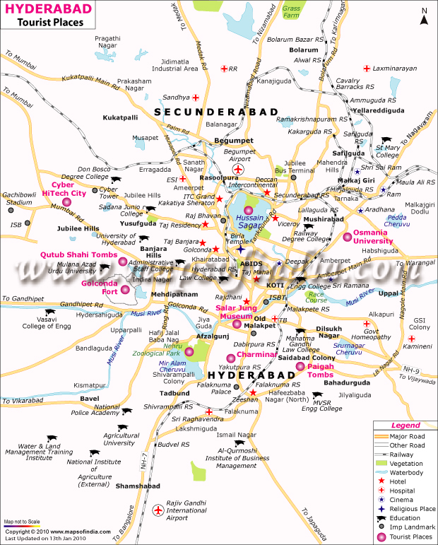 Hyderabad Tourism places Map 