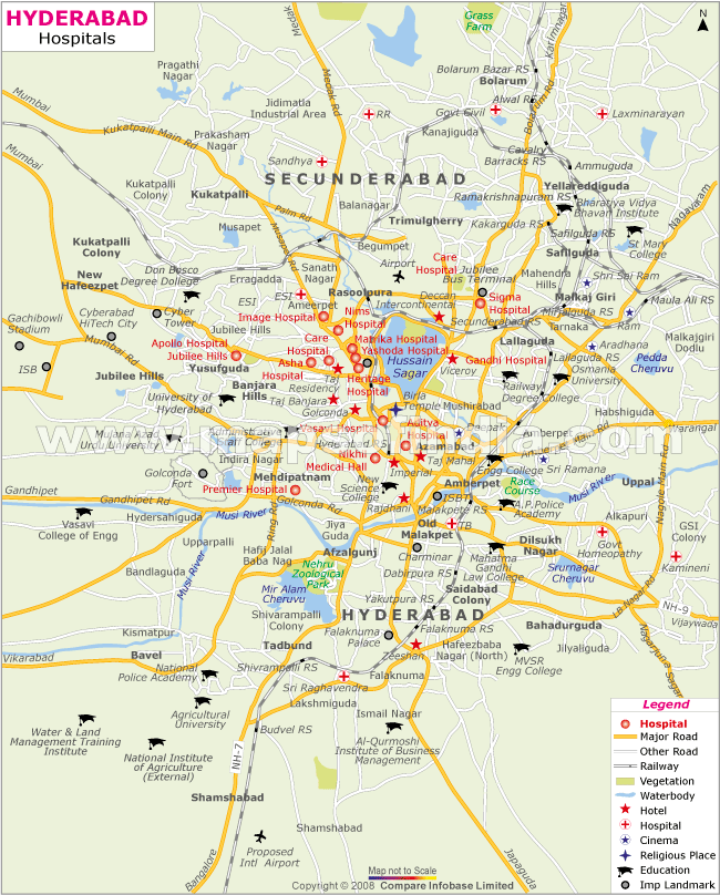 Map of Hyderabad Hospitals