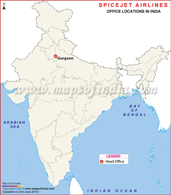 Spice Jet Locations in India Map
