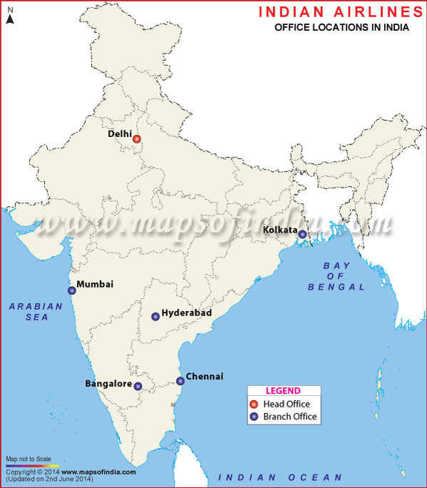 Indian Airlines Locations in India Map