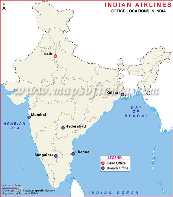 Indian Airlines Locations in India Map Indian Airlines Locations in India Map