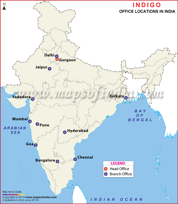 Indigo Airlines Locations in India Map