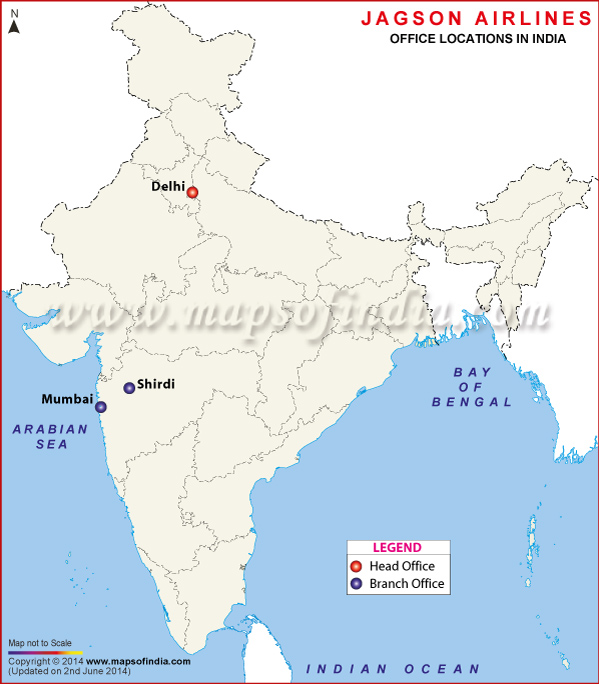 Jagson Airlines Locations in India Map Jagson Airlines Locations in India Map