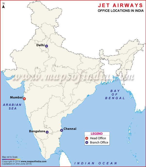 Jet Airway Locations in India Map
