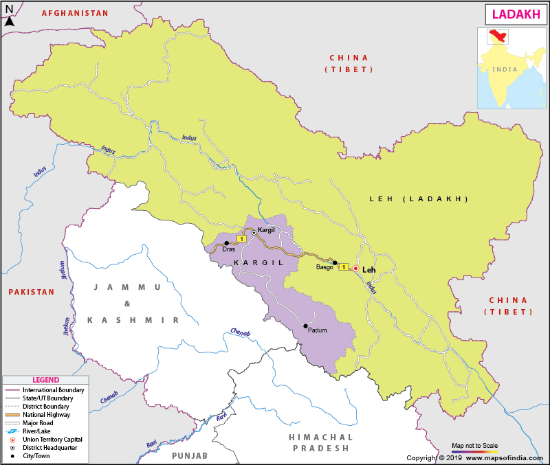Ladakh Map Union Territory Information, Facts and Tourism