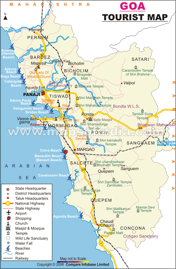 Detail Goa India Travel Map for Visitor Guidance