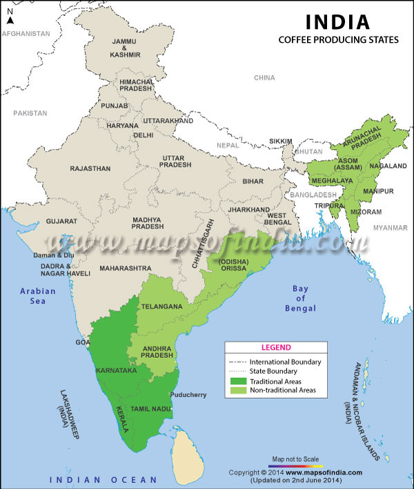 Map of Coffee Production Areas in India