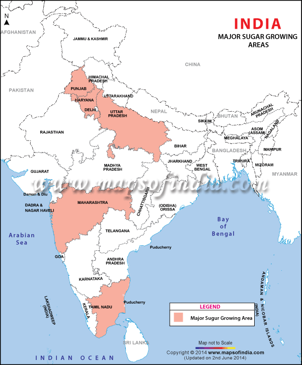 Sugar Growing Map of India