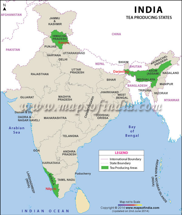 Map of Tea Production State in India