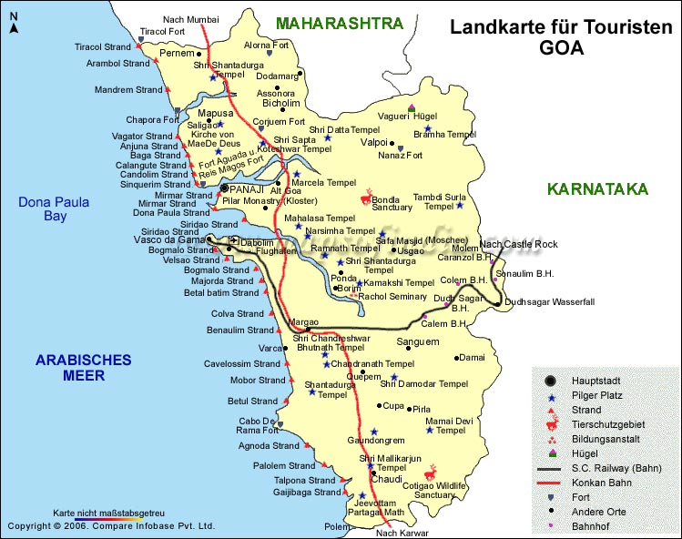 Goa Landkarte für Touristen, Goa Reiseführer, Sehenswürdigkeiten Goa
