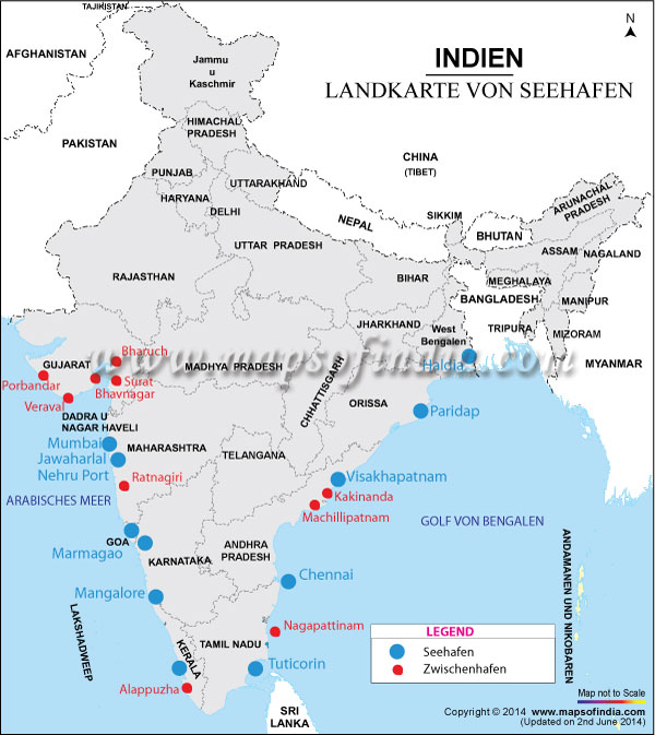 Landkarte von Seehafen Indiens