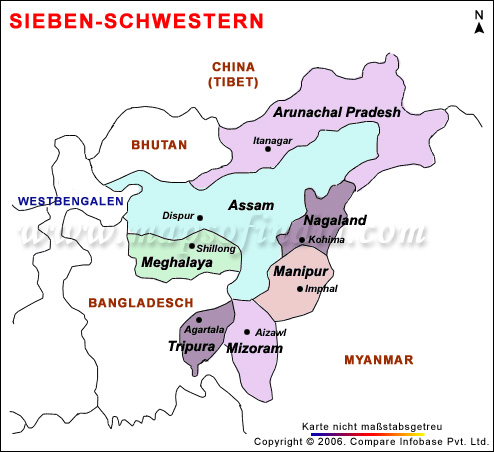 Landkarte Nordostindien