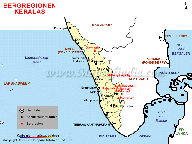 Landkarte der Bergregionen Keralas