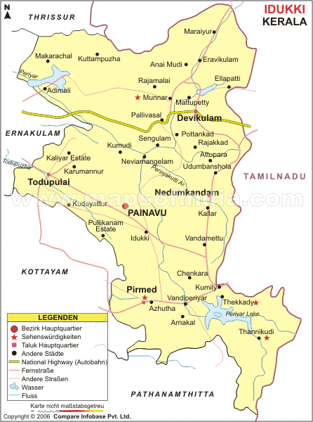 Landkarte von Bezirk Idukki