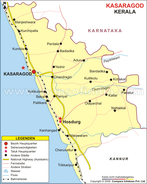 Landkarte von Bezirk Kasaragod