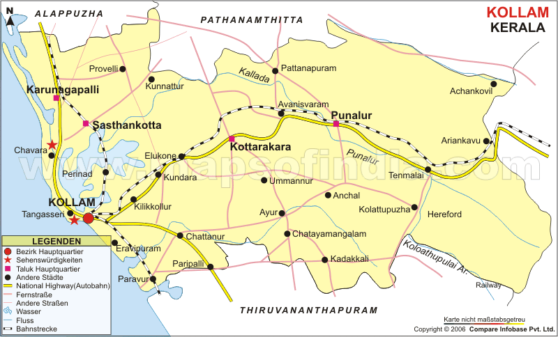 Landkarte von Bezirk Kollam