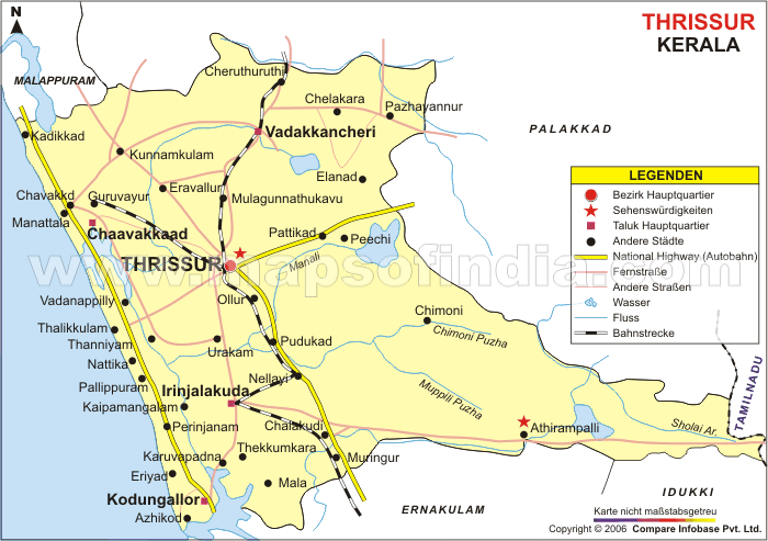 Landkarte von Bezirk Thrissur