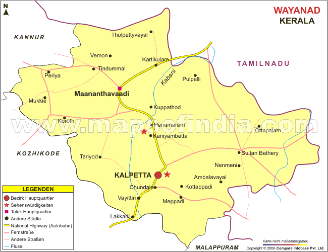 Landkarte von Bezirk Wayanad