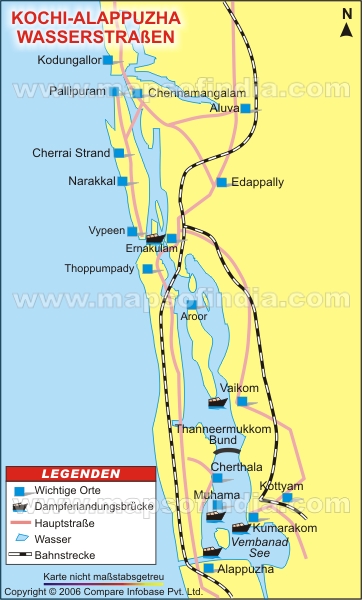 Landkarte von Kochi Alappuzha Wasserstraßen