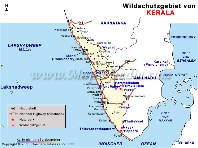 Landkarte von Wildschutzgebiet Keralas