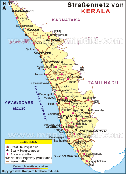 Straßenkarte von Kerala