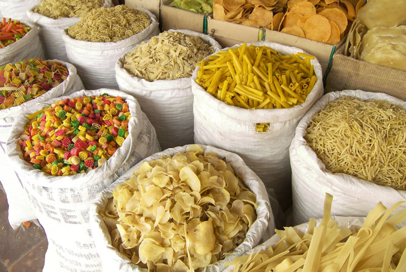 Papads fries and other snacks sold at Kishanpole Bazar
