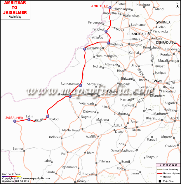 Amritsar to Jaisalmer Route Map