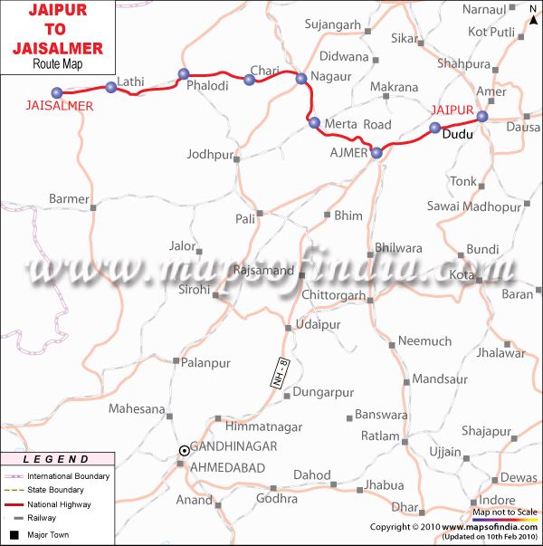 Jaipur to Jaisalmer Route Map