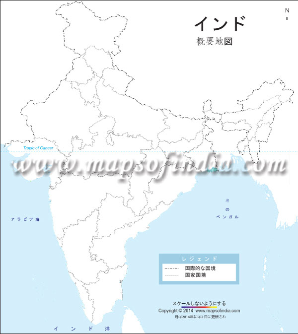 India Outline Map in Japanese