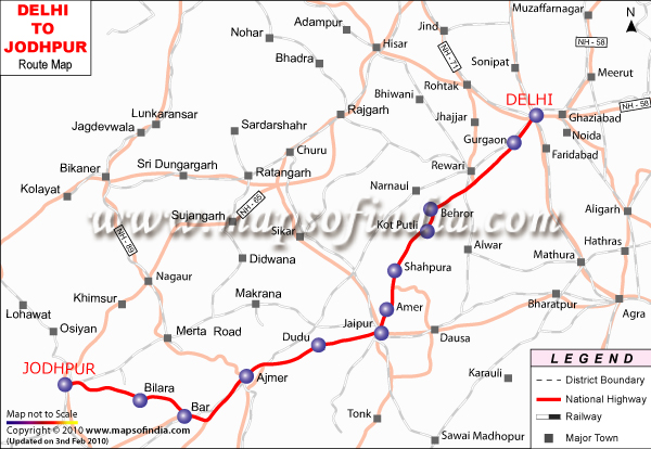 Delhi to Jodhpur Route Map