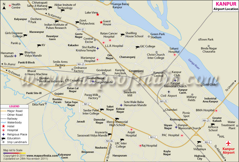 Airport Location Map of Kanpur