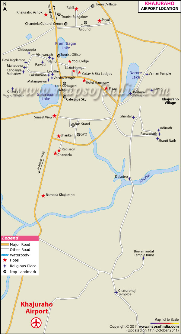 Airport Location Map of Khajuraho