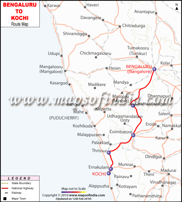 Bengaluru to Kochi Route Map