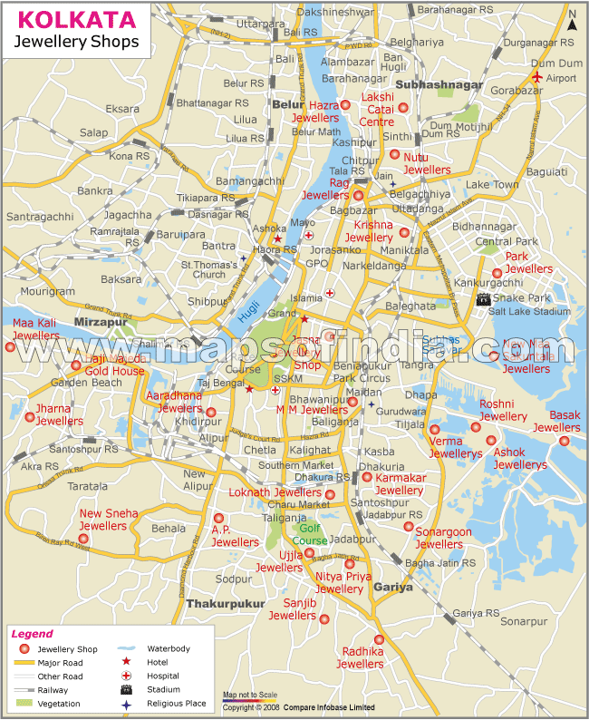 Jewellery Showrooms in Kolkata Map