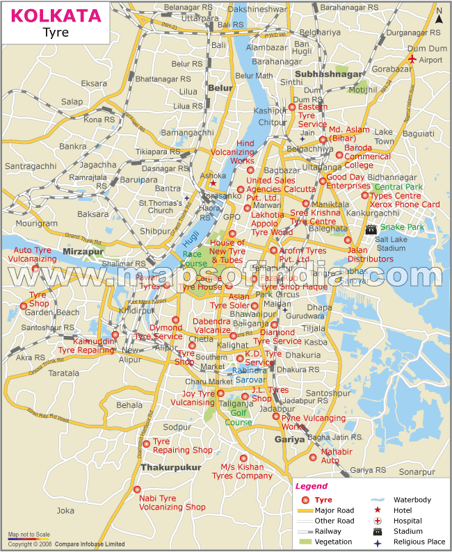 Tyre Shops in Kolkata Map