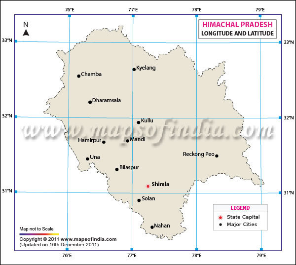 Latitude and Longitude Map of Himachal Pradesh