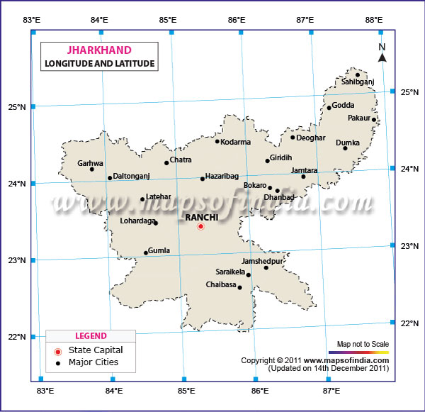 Latitude and Longitude Map of Jharkhand