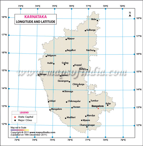 Latitude and Longitude Map of Karnataka