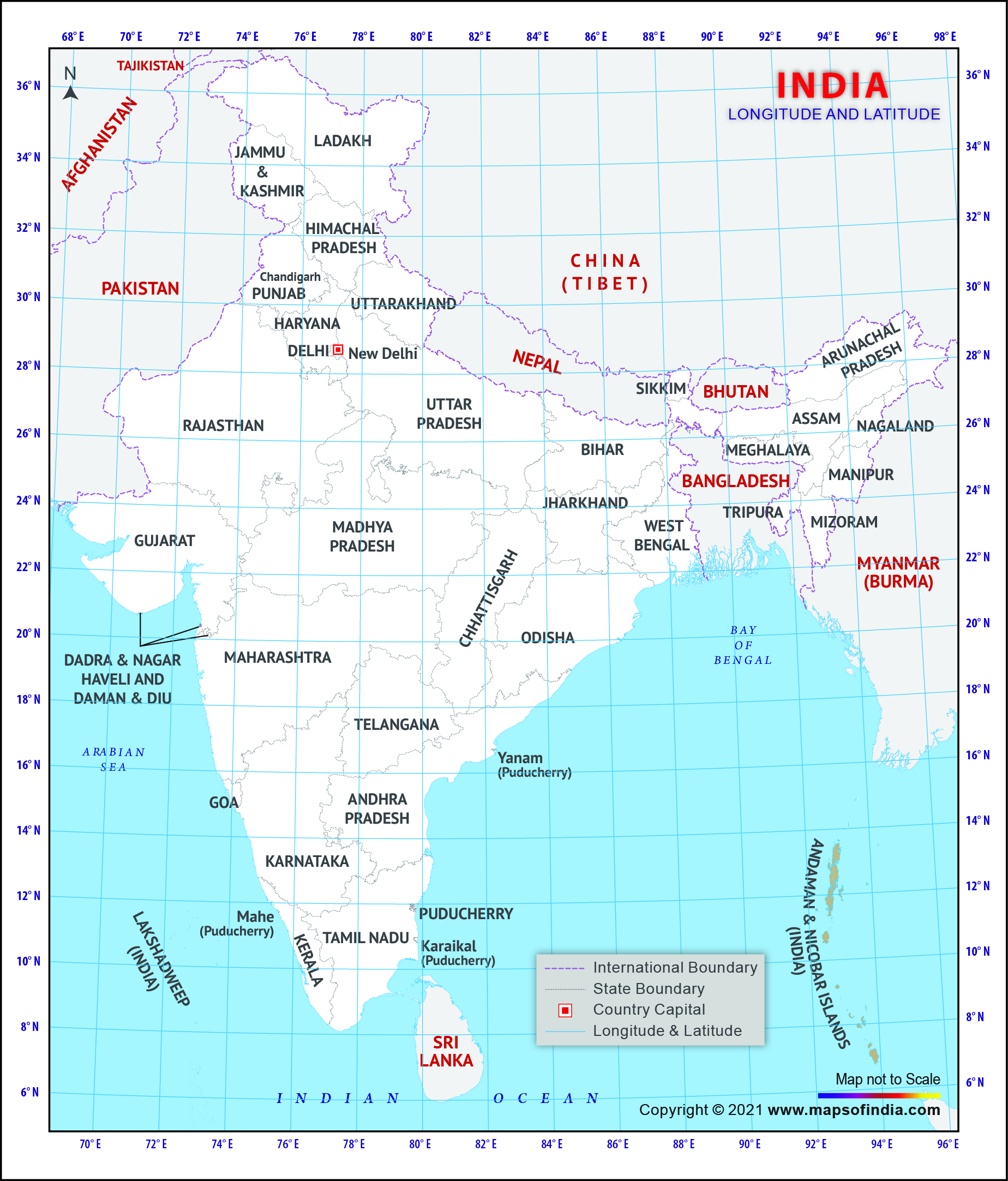 HIVLatitude and Longitude Map of India