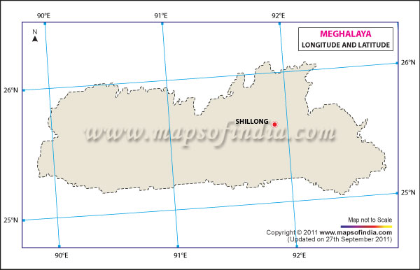 Latitude and Longitude Map of Meghalaya