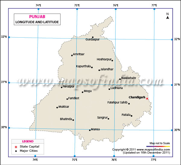 Latitude and Longitude Map of Punjab