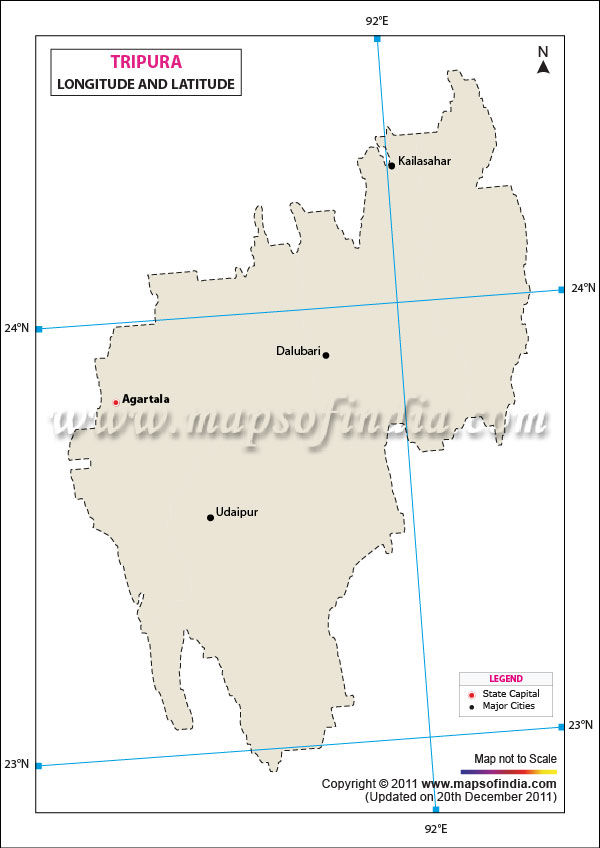 Latitude and Longitude Map of Tripura