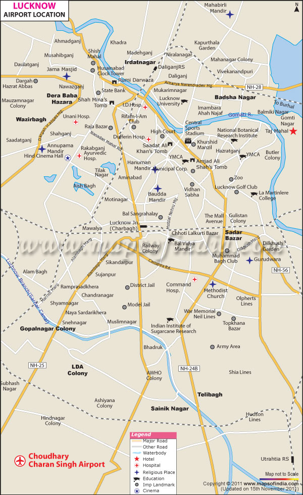 Airport Location Map of Lucknow