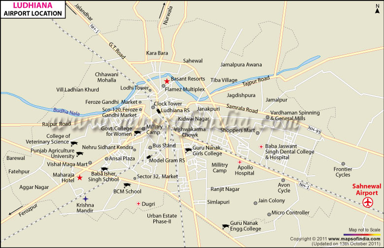 Airport Location Map of Ludhiana