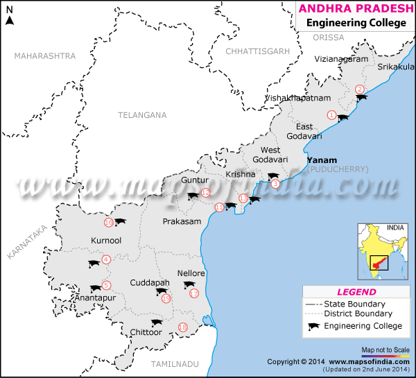 Engineering Colleges Location Map of Andhra Pradesh
