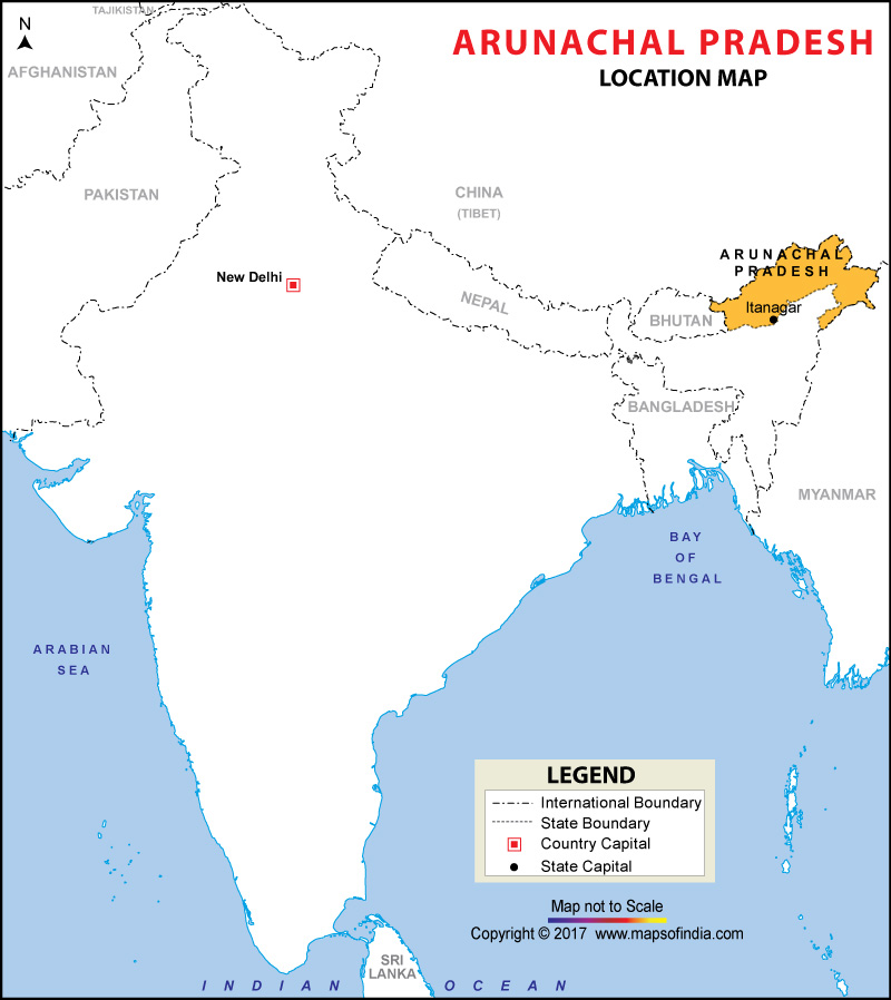 Map of India Depicting Location of Arunachal Pradesh