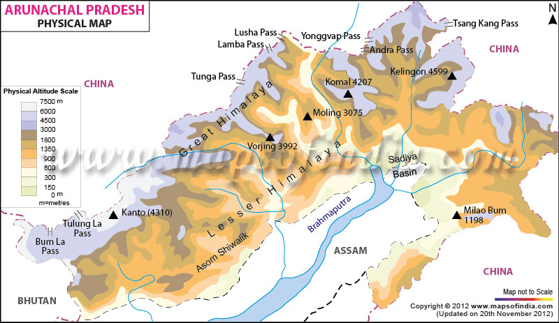 Arunachal Pradesh Physical Map