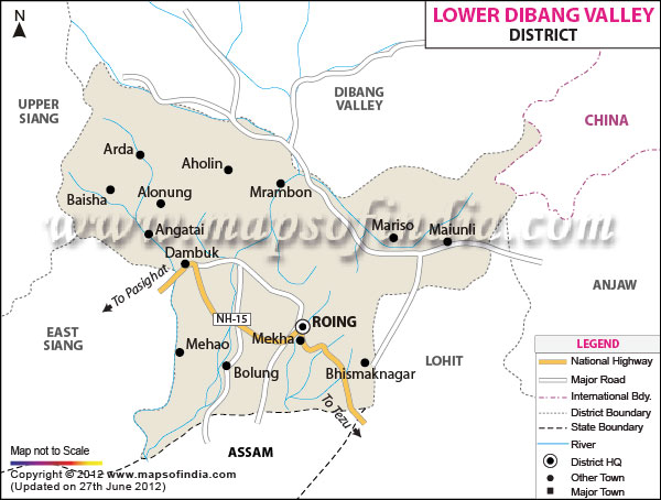 Road Map of Lower Dibang Valley 